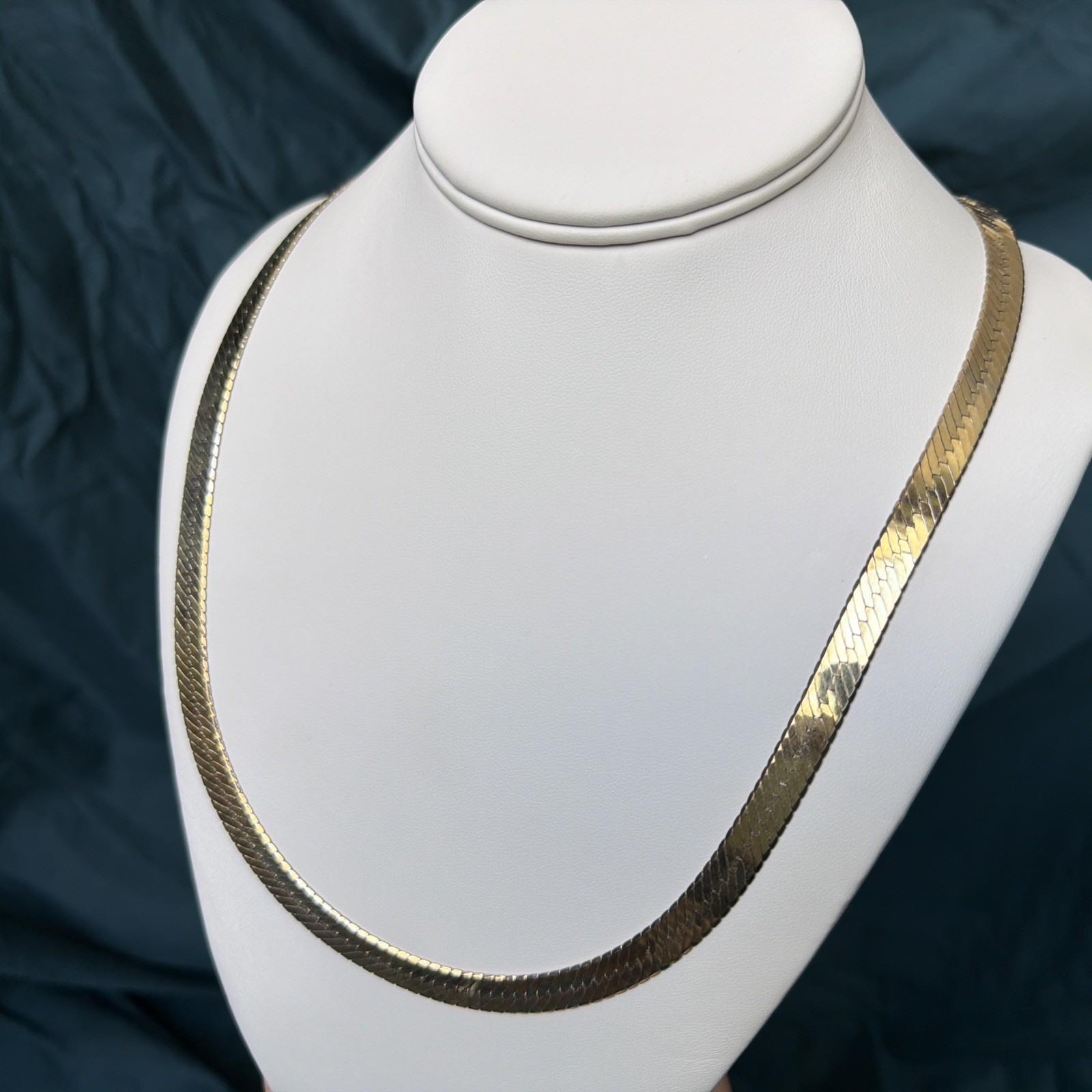 Vintage Sterling Silver Herringbone Necklace 30” 7mm Gold Over 925, 41g Unisex