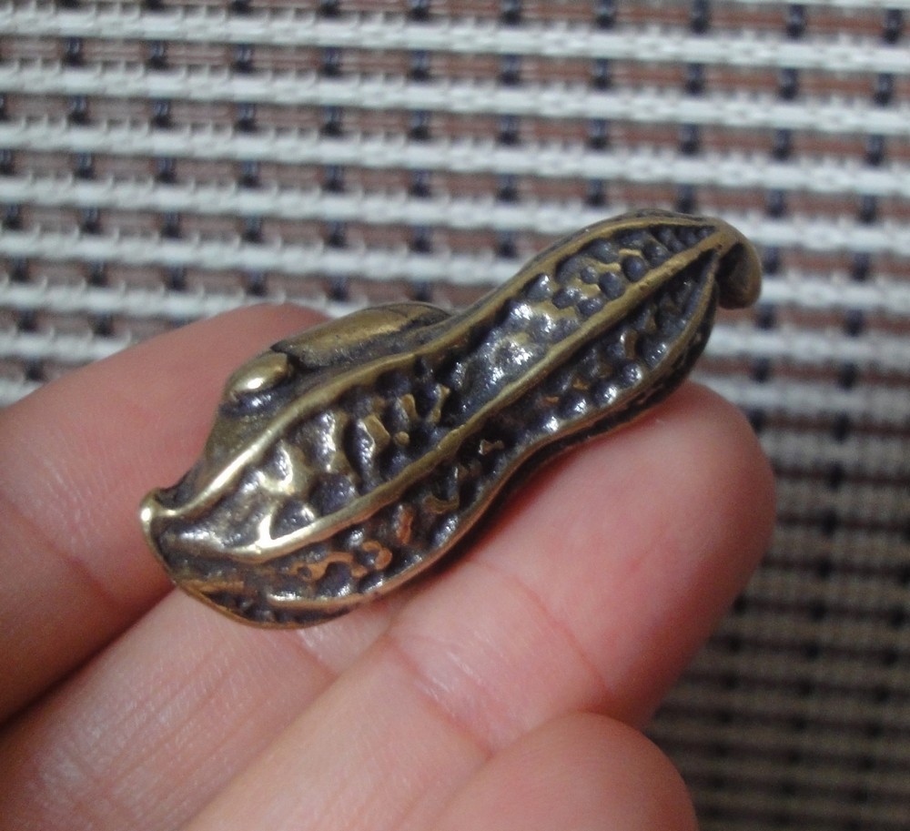 Vintage Style Pure Brass Small Peanut with Animal Statue Pendant