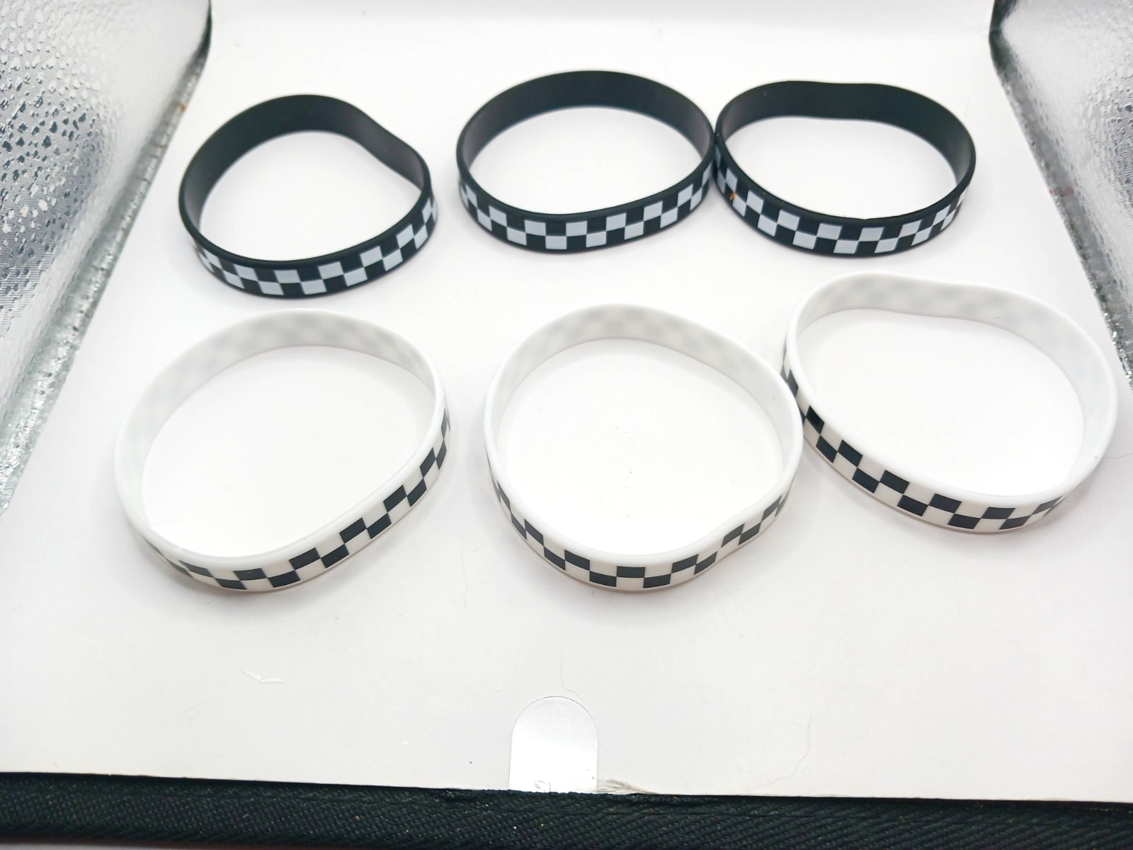 Skater Black + White Checkered Silicone Wristbands Lot Of SIX New
