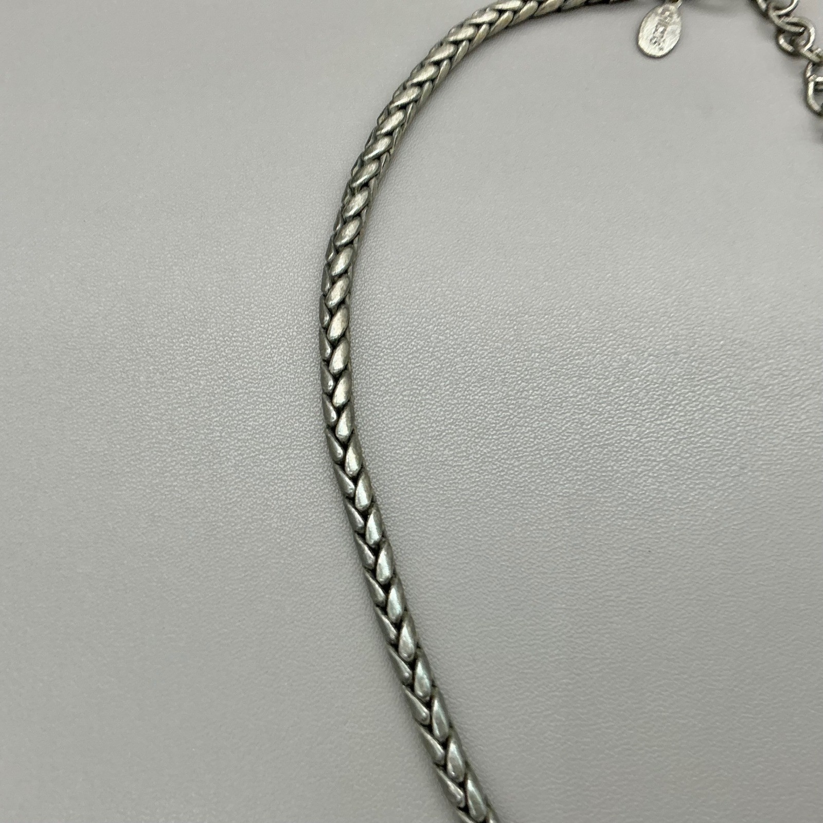 Chico’s Necklace Womens Silver Tone Square Pendant Braided Chain 18-21 Inches