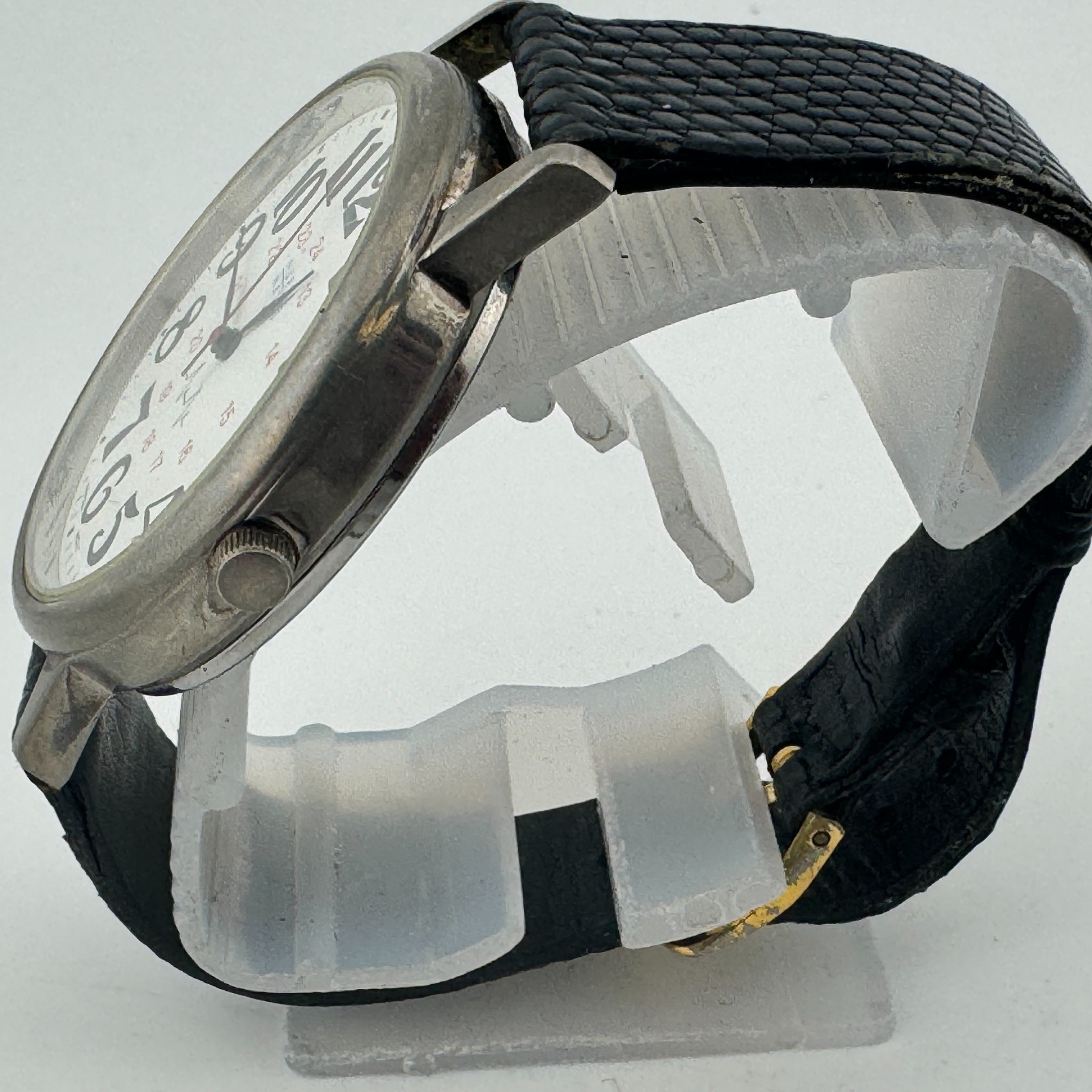 Nurse Mates Quartz Watch Men Silver White Easy Read Leather Analog New Battery