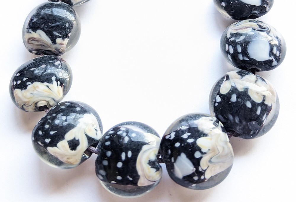 Handmade Lampwork Glass Beads 15 mm Lentil Midnight Black 4 Beads (#a69s)