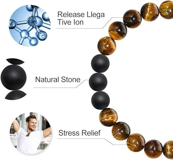 2pc Beaded Bracelets Set Beaded Natural Stone 8mm Tiger Eye for Men Teen Boys