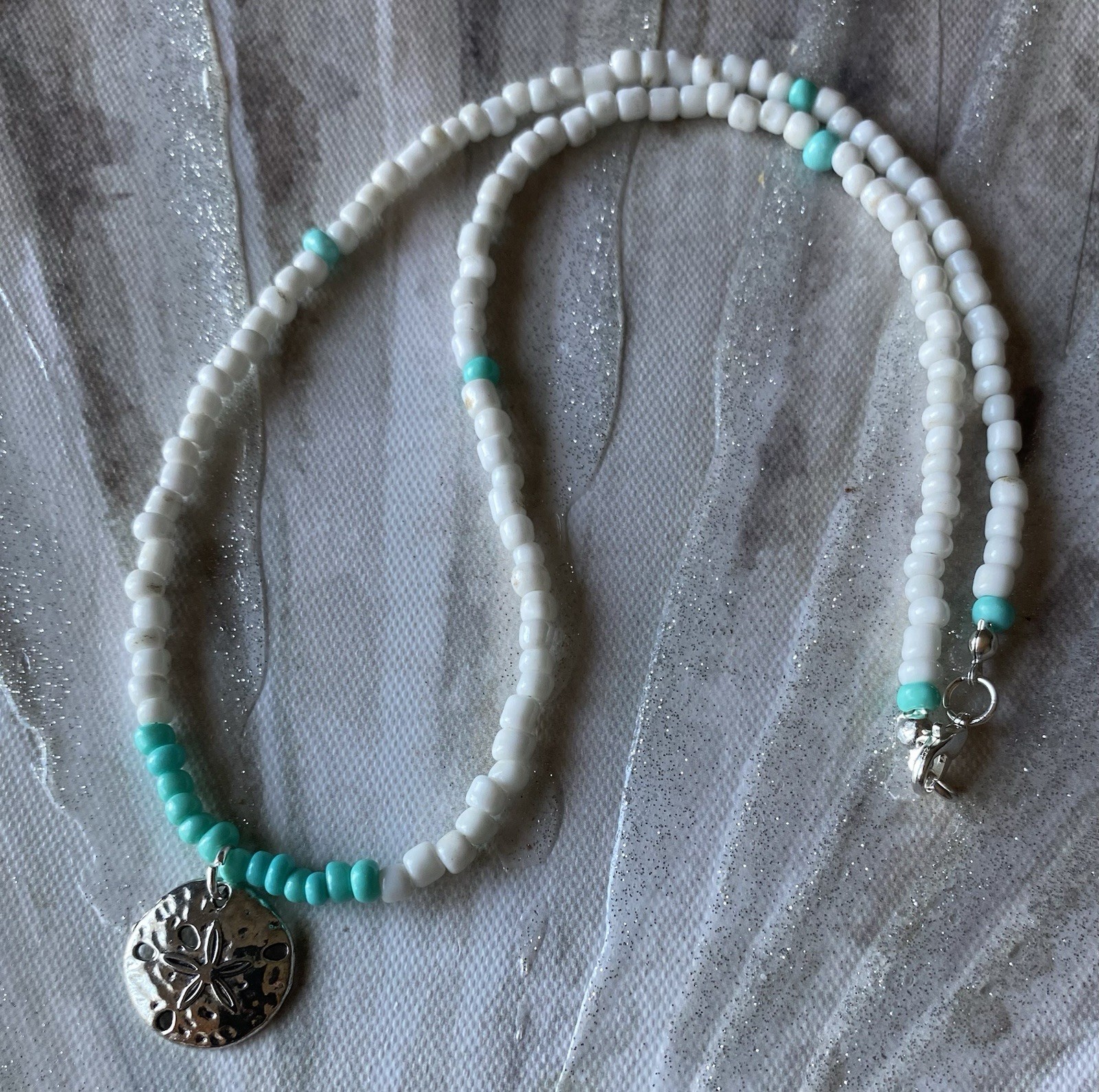 Boho Men Boy Women 18 In. 6/0 Seed Bead Necklace With Silver Sand Dollar Pendant