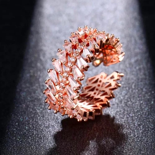 18k Rose Gold Plated Eternity Band Ring Made Simulated Diamond Adjustable