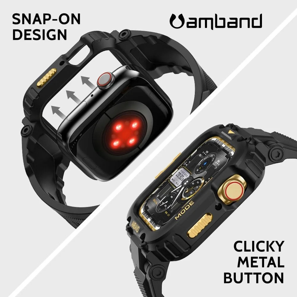 38/40/41mm, Black Gold, M1 Sport Series Rugged Case with TPU Strap Military Prot