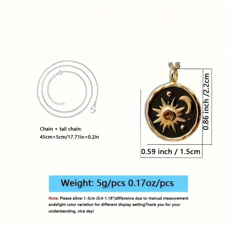 Women Vintage Golden Sun Moon Pattern Round Pendant Necklace Boho Party Gift New