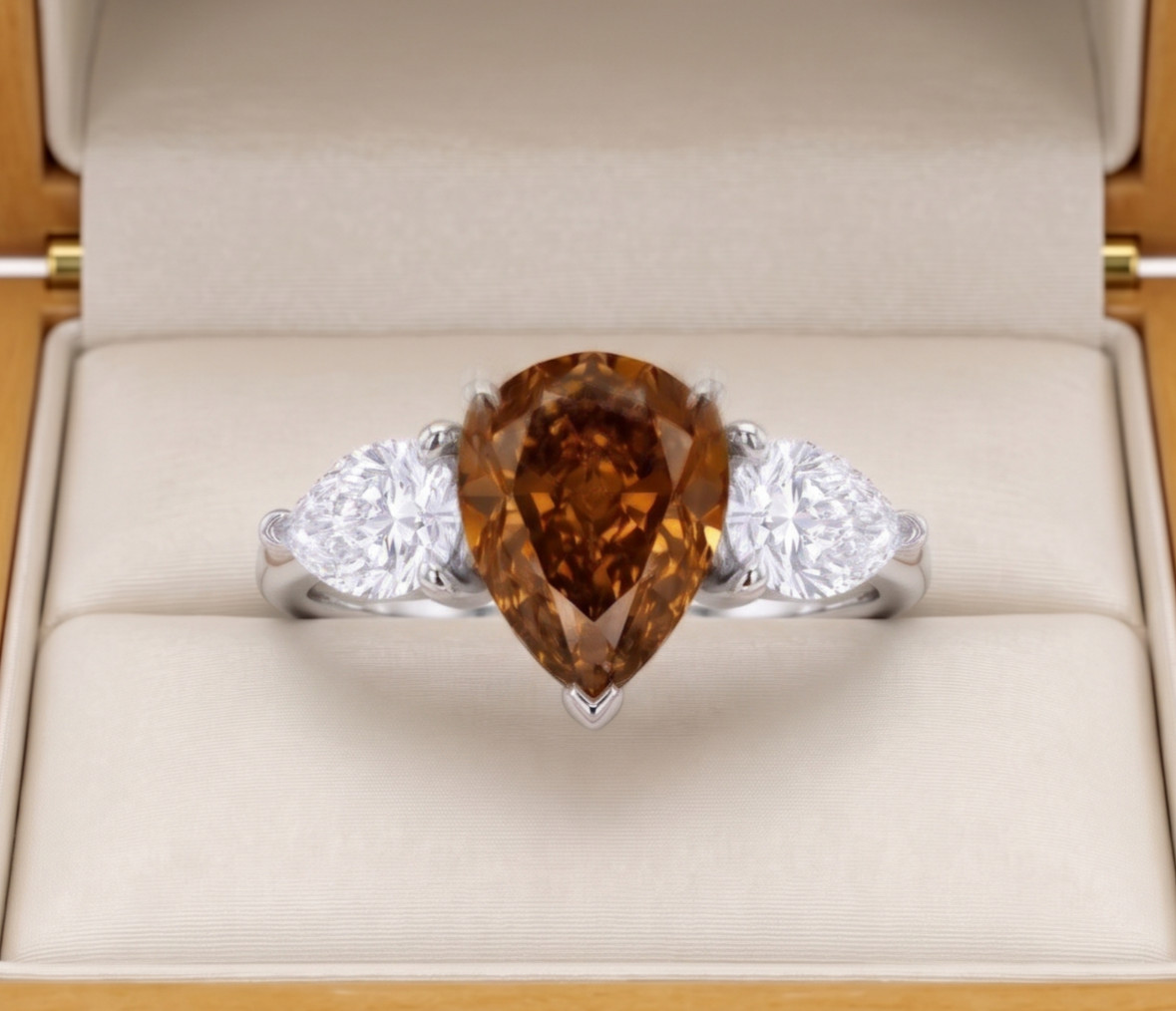 8.00 Ct Certified Pear Cut Natural Brown Diamond Ring VVS1 White Gold Finish