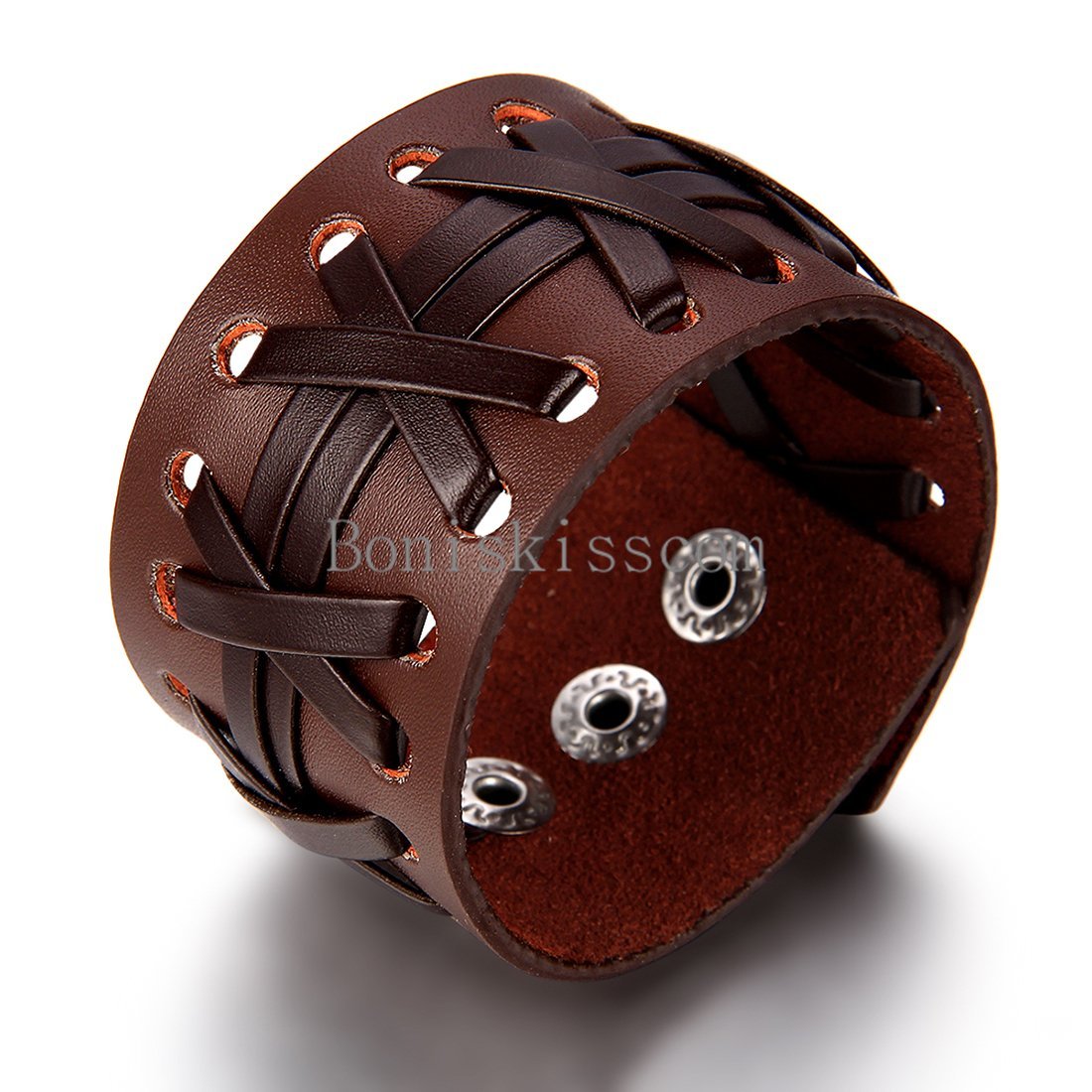 9 Inch Punk Rock Wide Brown Leather Handcrafted Bracelet Wristband Men’s Women’s