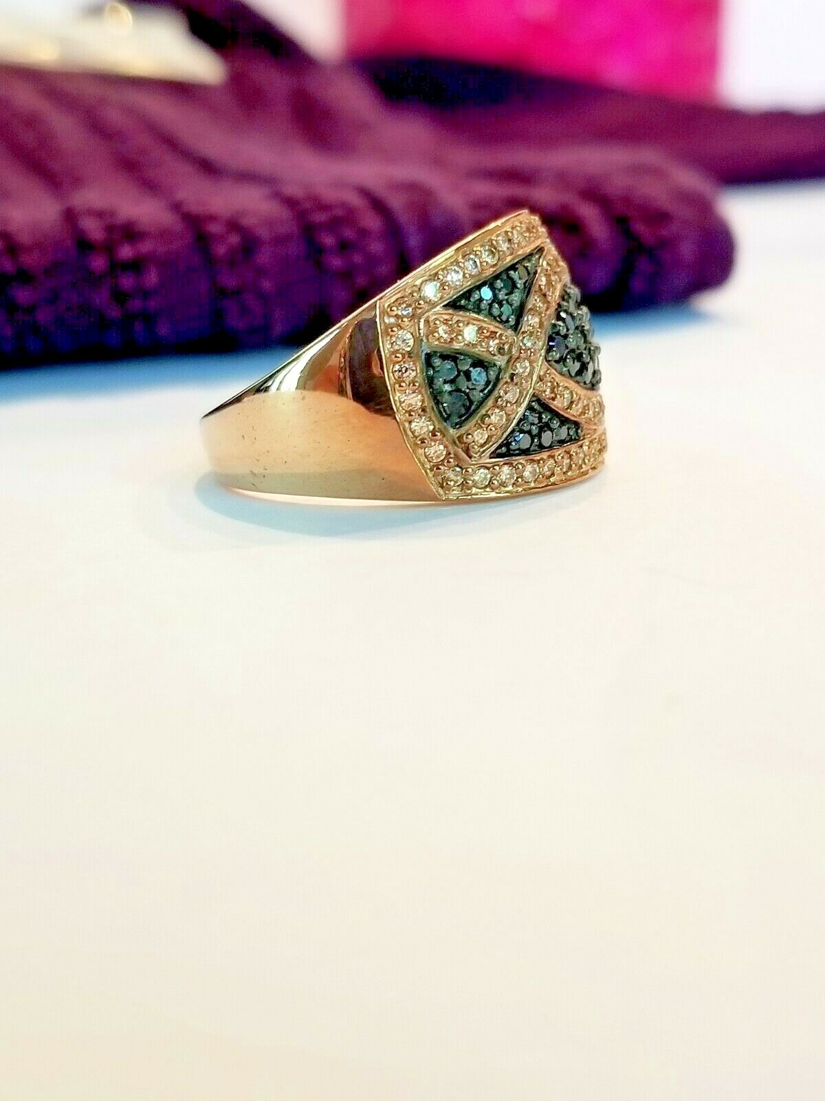 Lenox Brown CZ Rose Gold Plated Sterling Pattern Band Ring Size 7, 8, 9