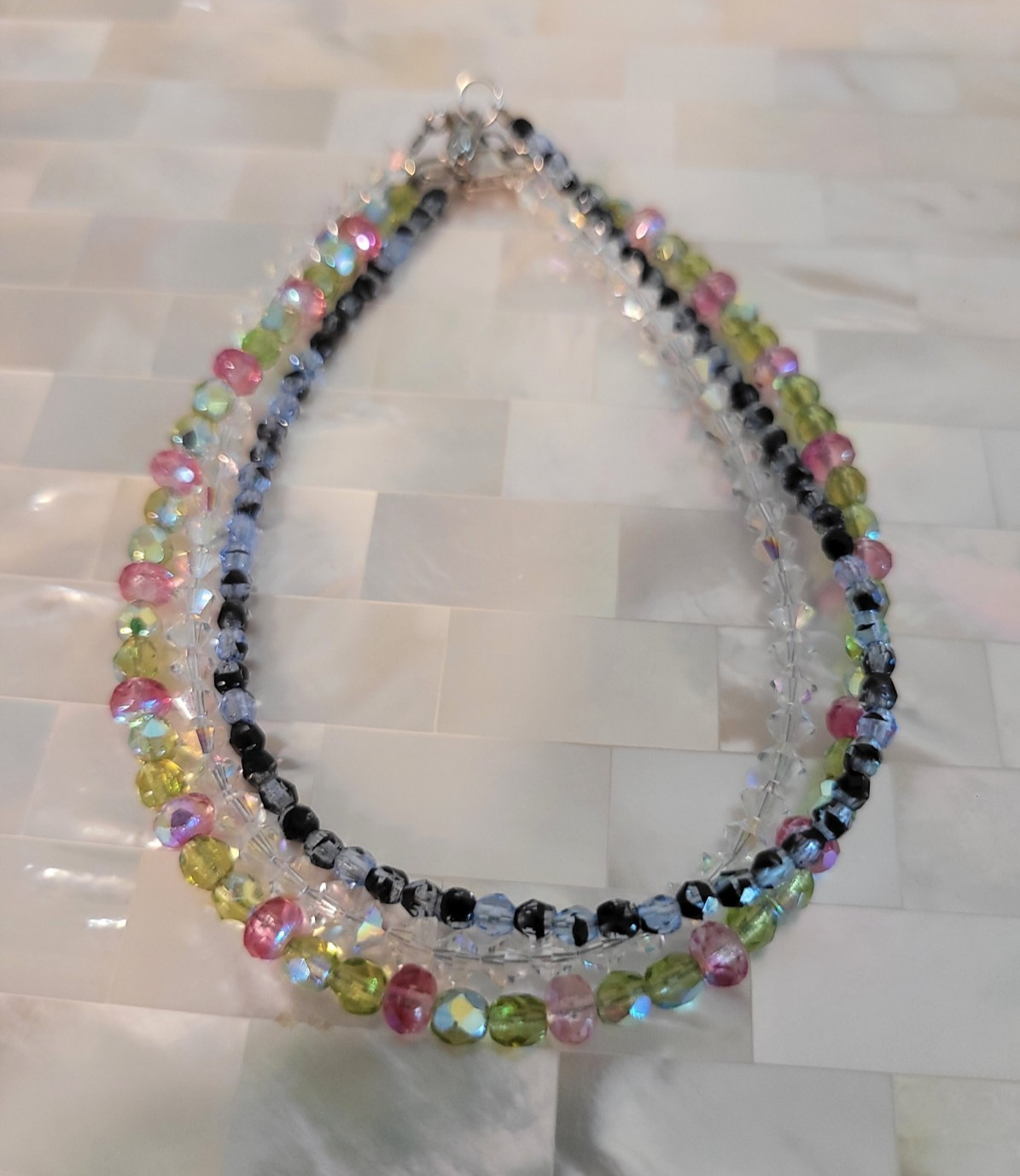 Lot of 3 925 Silver Crystal Beaded Ankle Bracelets 9-9.5″ long