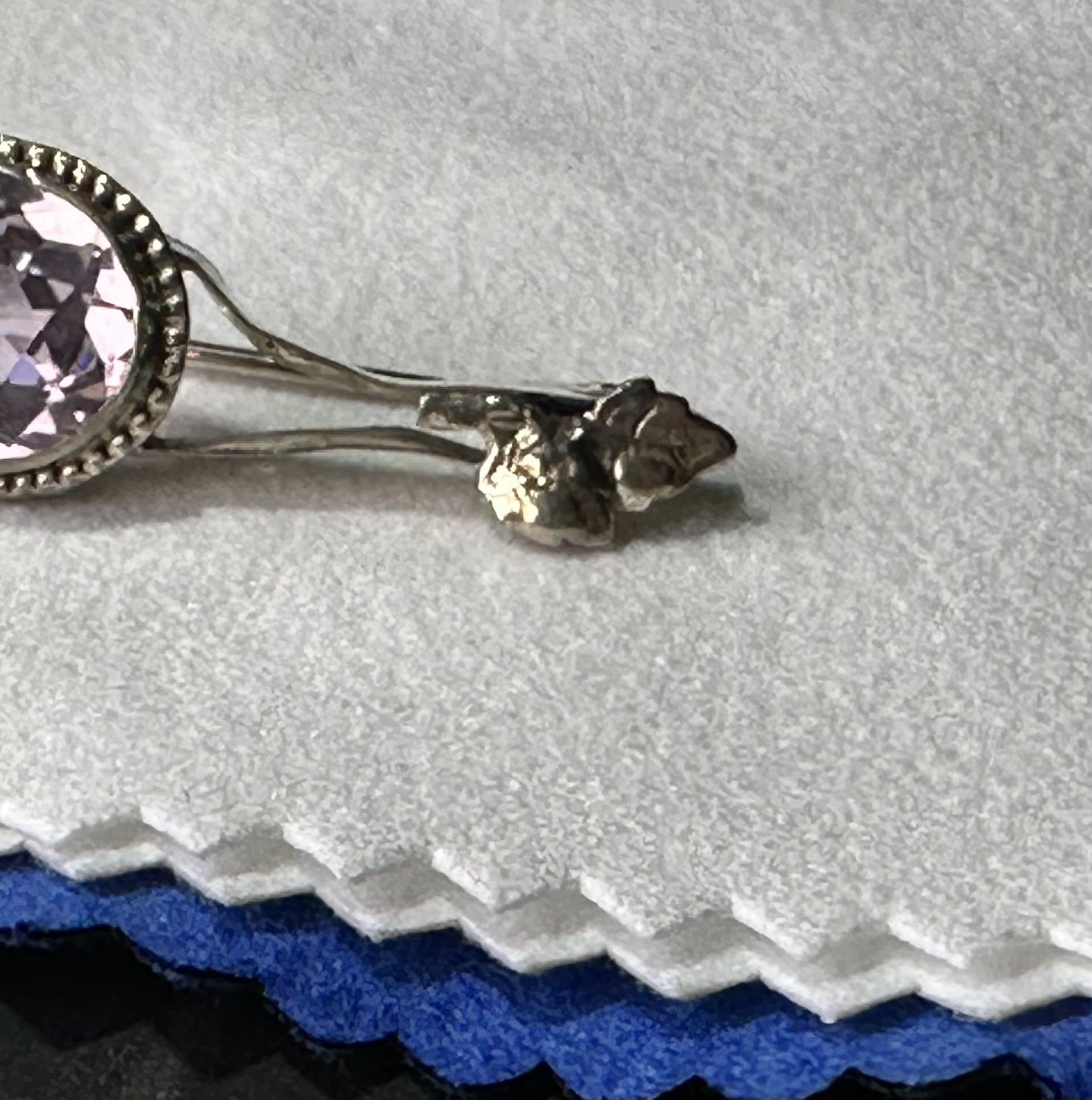 Antique German Sterling Silver Amethyst Brooch Pin Extended C Clasp