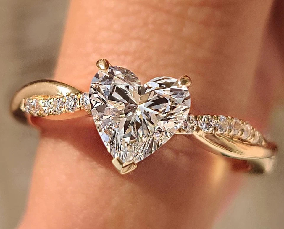 IGI Certified Heart Cut Diamond Ring Lab Grown 2.4 Ct 14k Yellow Gold VVS E F