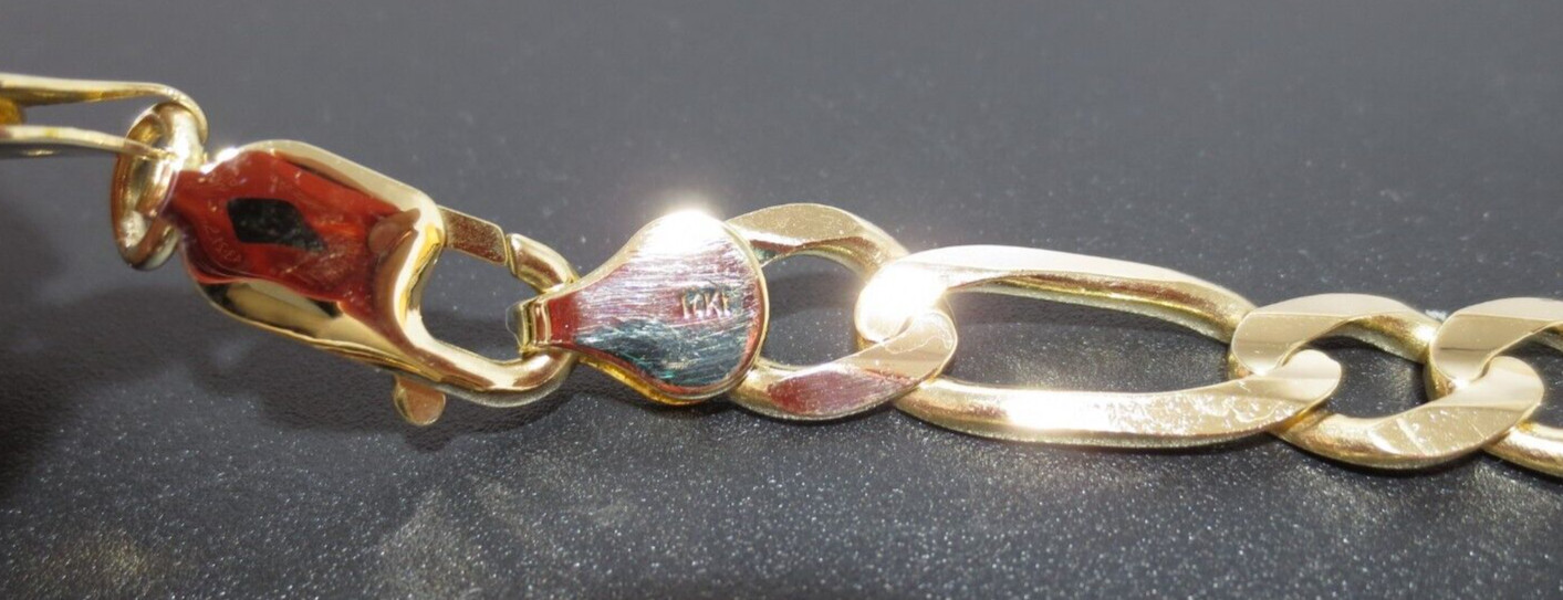STUNNING 14K YG 3+1 FIGARO LINK BRACELET 8.75″ LONG 8.45 MM WIDE 17.26g(G128056)