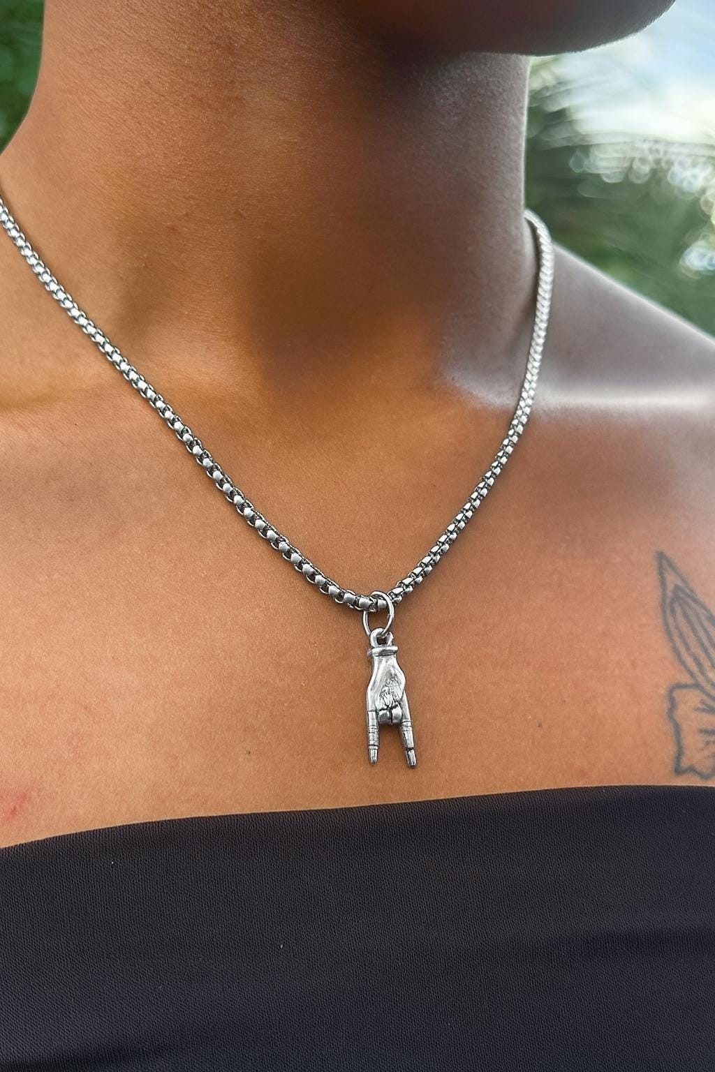 Mano Cornuto Charm, Horn Hand Pendant, Rock N Roll Hand Necklace Stainless Steel
