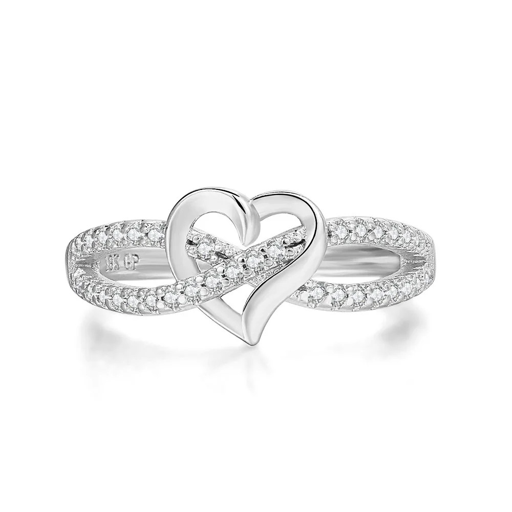 Wedding Band Ring Infinity Heart Love Zircon Tension Mount Women Jewelry
