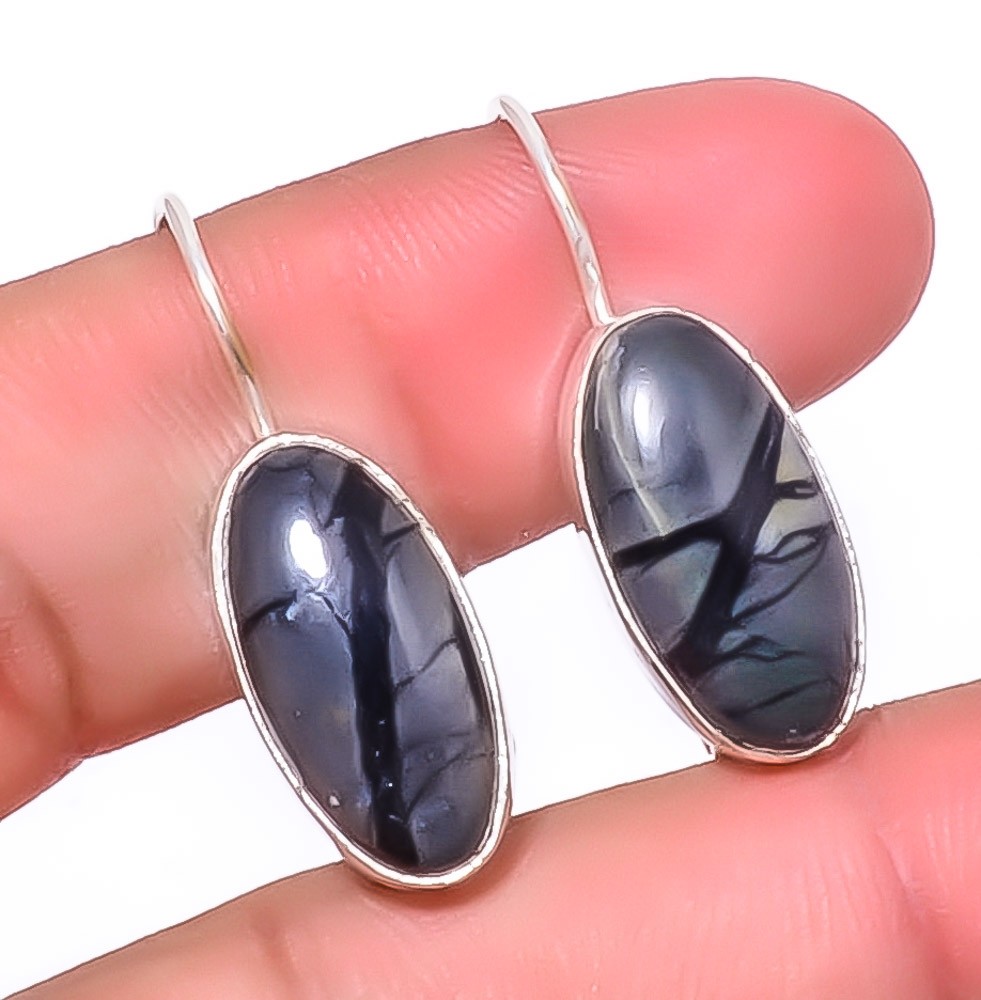 Natural Picasso Jasper Gemstone Silver Handmade Jewelry Earring 1.09″ A377
