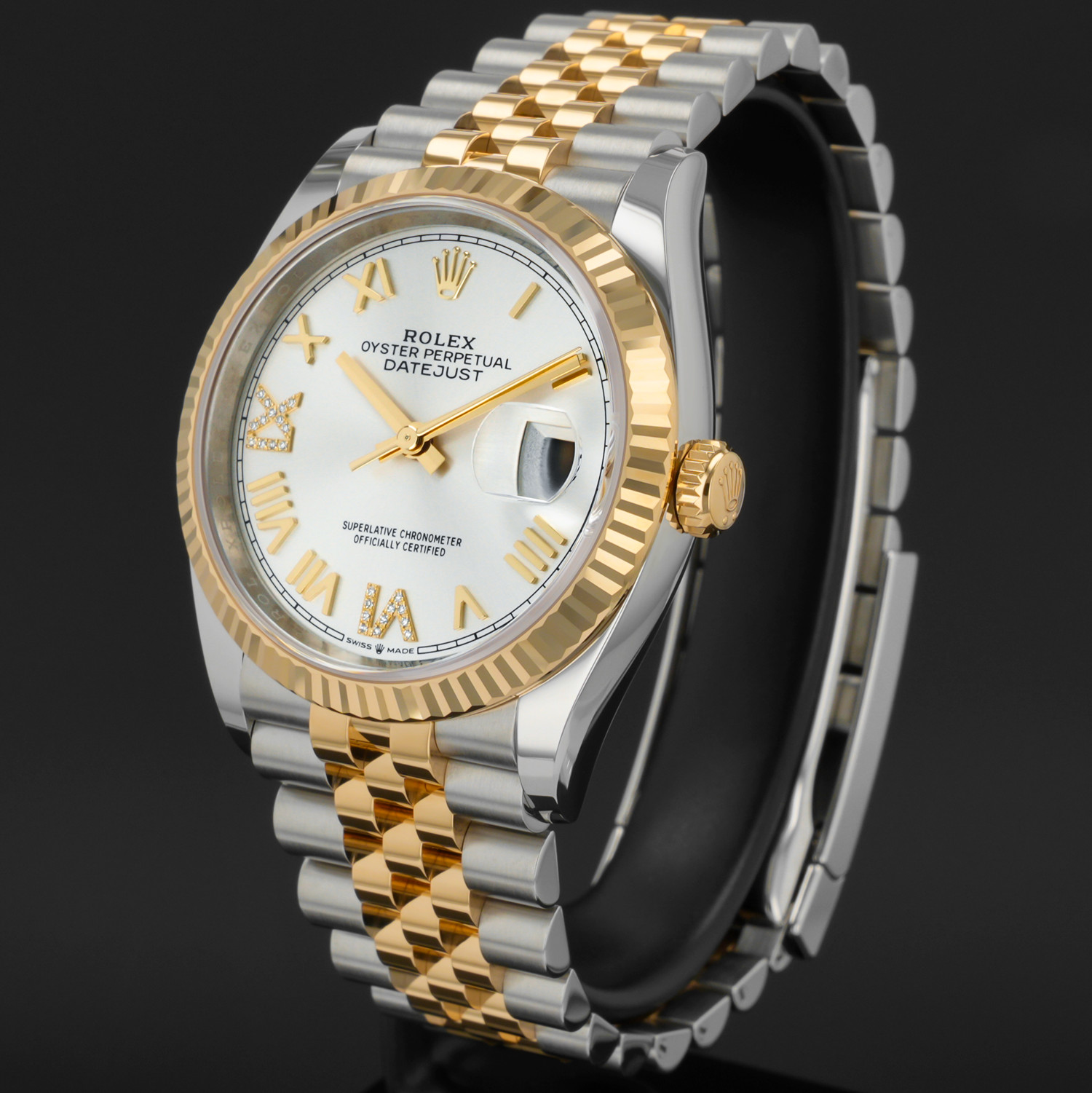 Rolex Datejust 36 126233 Gold & Steel Watch – Silver Roman VI Diamond, Jubile…