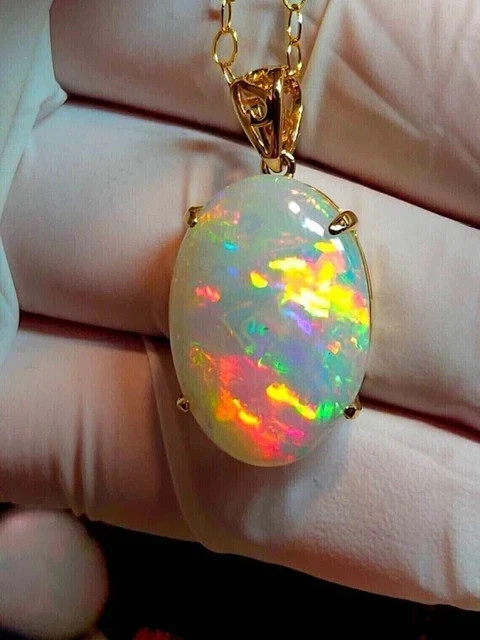 3Ct Oval Cut Lab Created Fire Opal Solitaire Pendant 14K Yellow Gold Plated