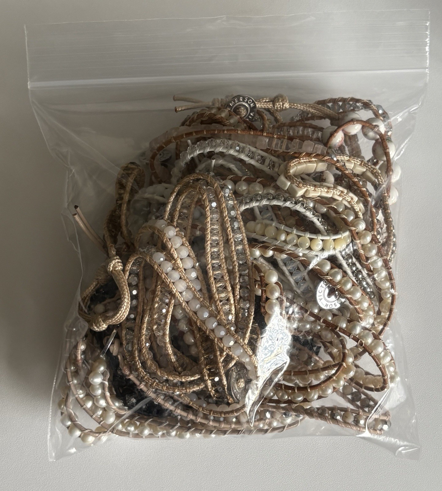 VICTORIA EMERSON WRAP BRACELET Lot Pearl Stones Crystal Shell Mixed Materials