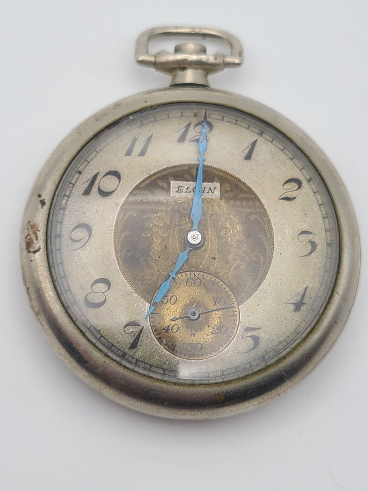 Elgin USA Art Deco Mens Pocket Watch Vintage Parts/Repair Nickle-Silver Case