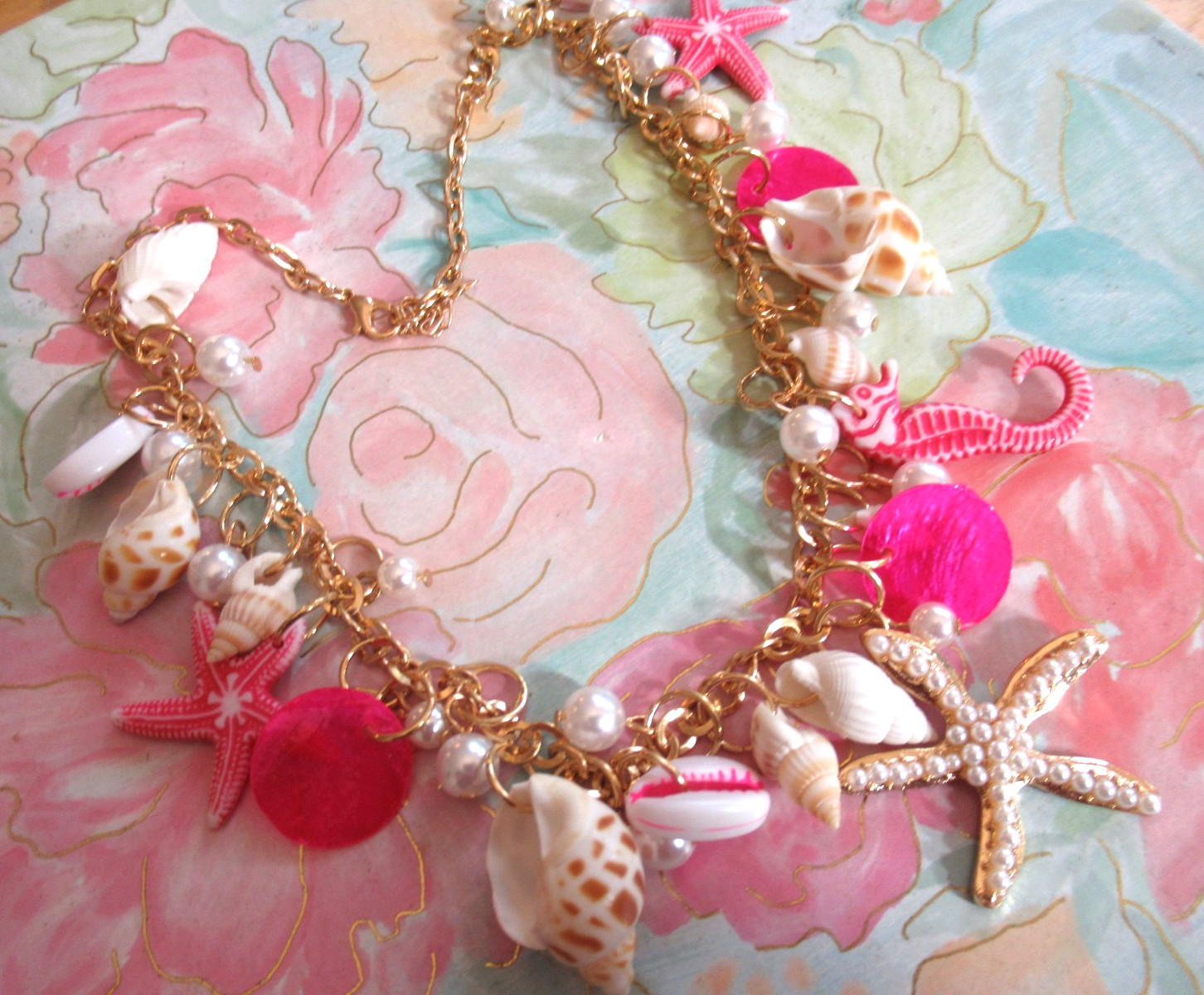 Mermaid Ocean SHELLS Beach STARFISH Sea PEARLS PINK PEARLS SHELL NECKLACE NEW