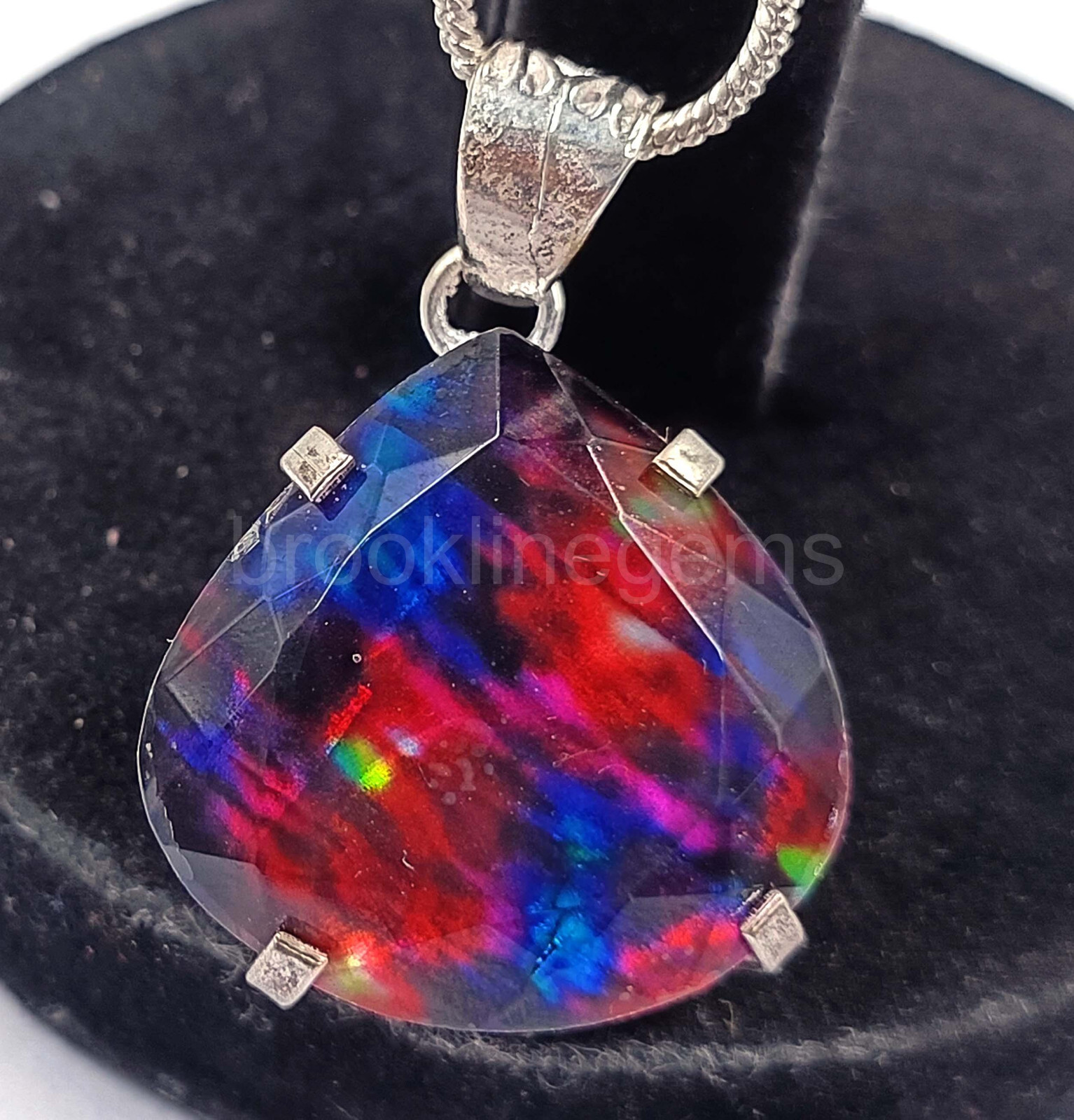 74.65 Ct Pear Natural Ammolite Doublet 925 Silver Pendant EGL Gemstone 5AOR