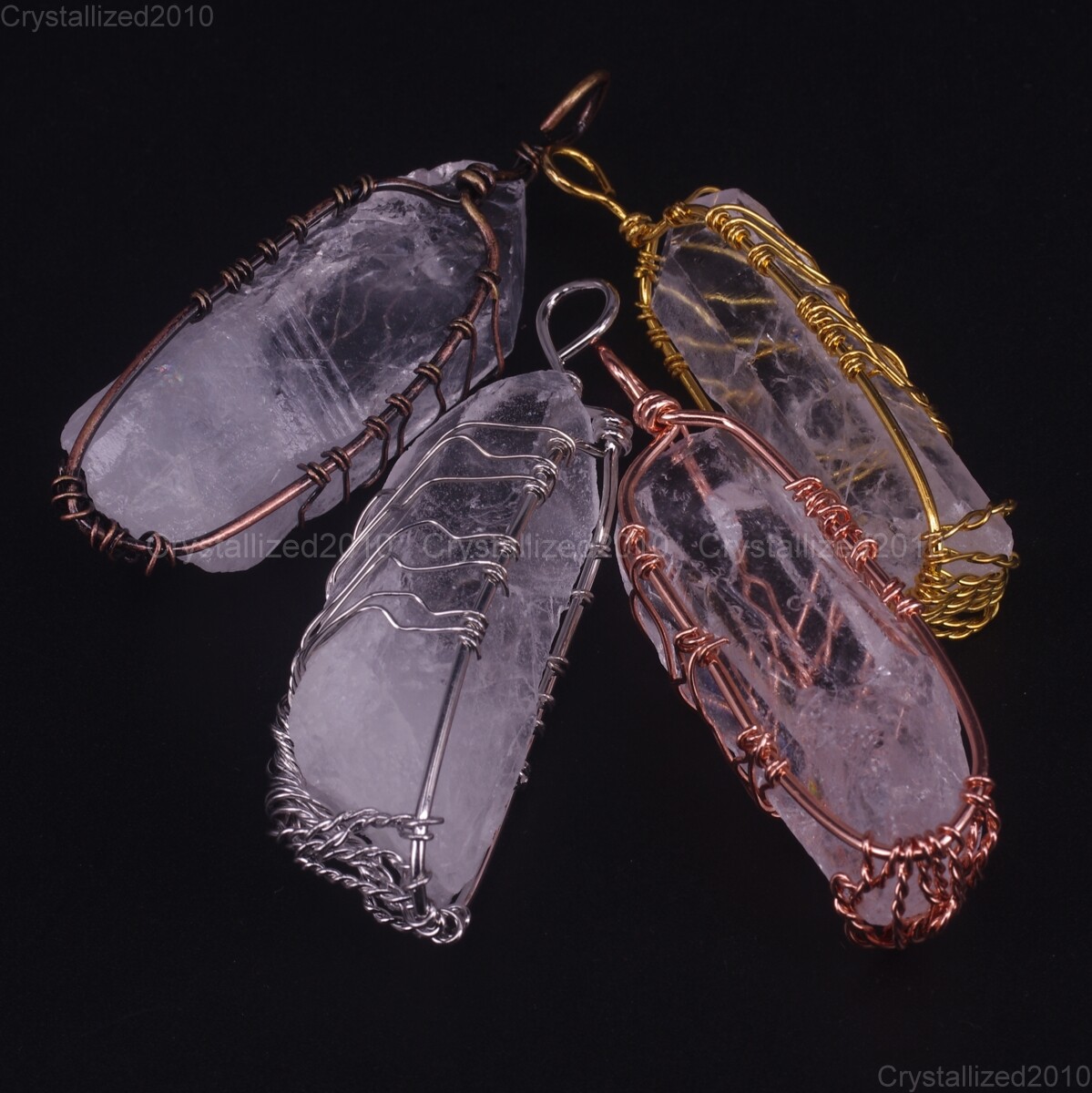 Natural Gemstone Quartz Crystal Rock Stick Handmade Wire Wrap Life Tree Pendant