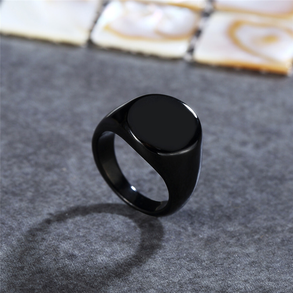 Men Women Gold Stainless Steel Round Signet Ring Band Wedding Jewelry Size 6-12
