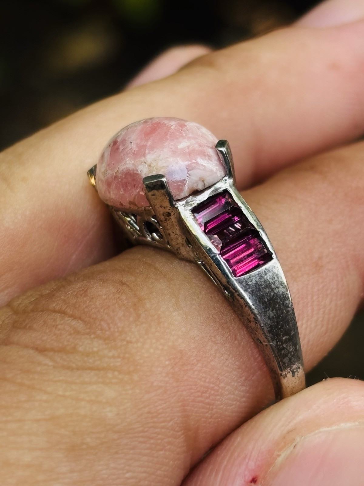 TJC silver,rhodocrosite and rhodolite granets ring UK size Q new with tag
