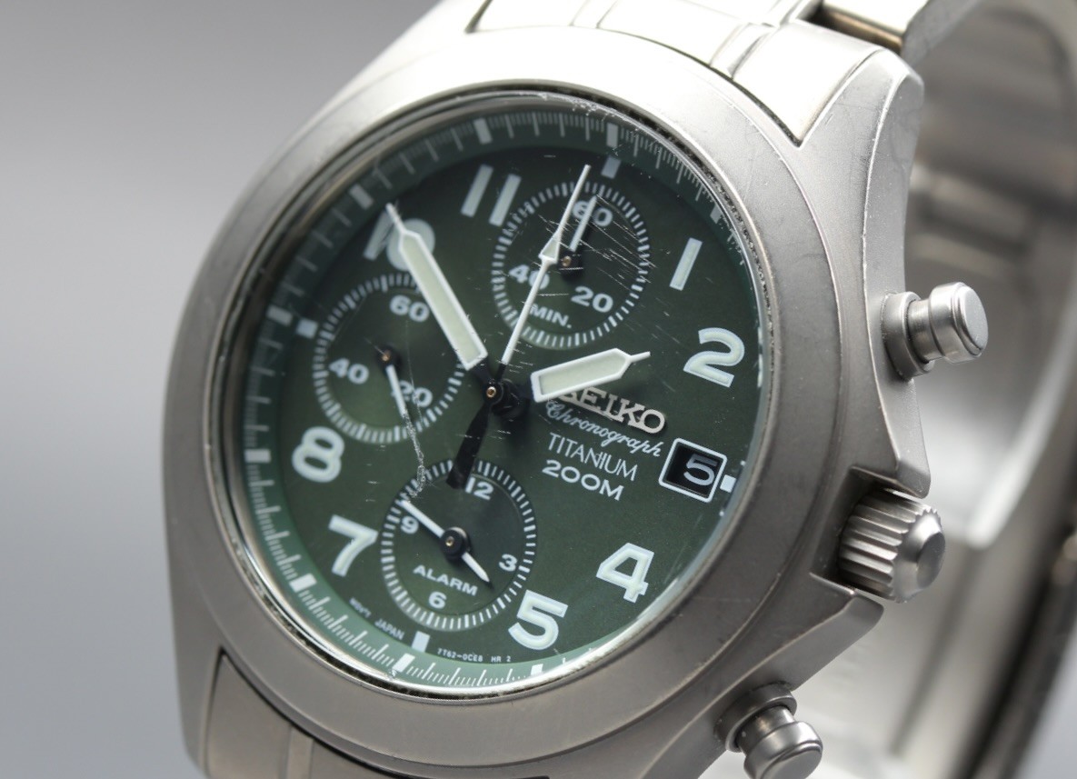 16cm Vintage SEIKO chronograph titanium 200M 7T62-0BZ0 QZ 40mm Men’s Watch JAPAN