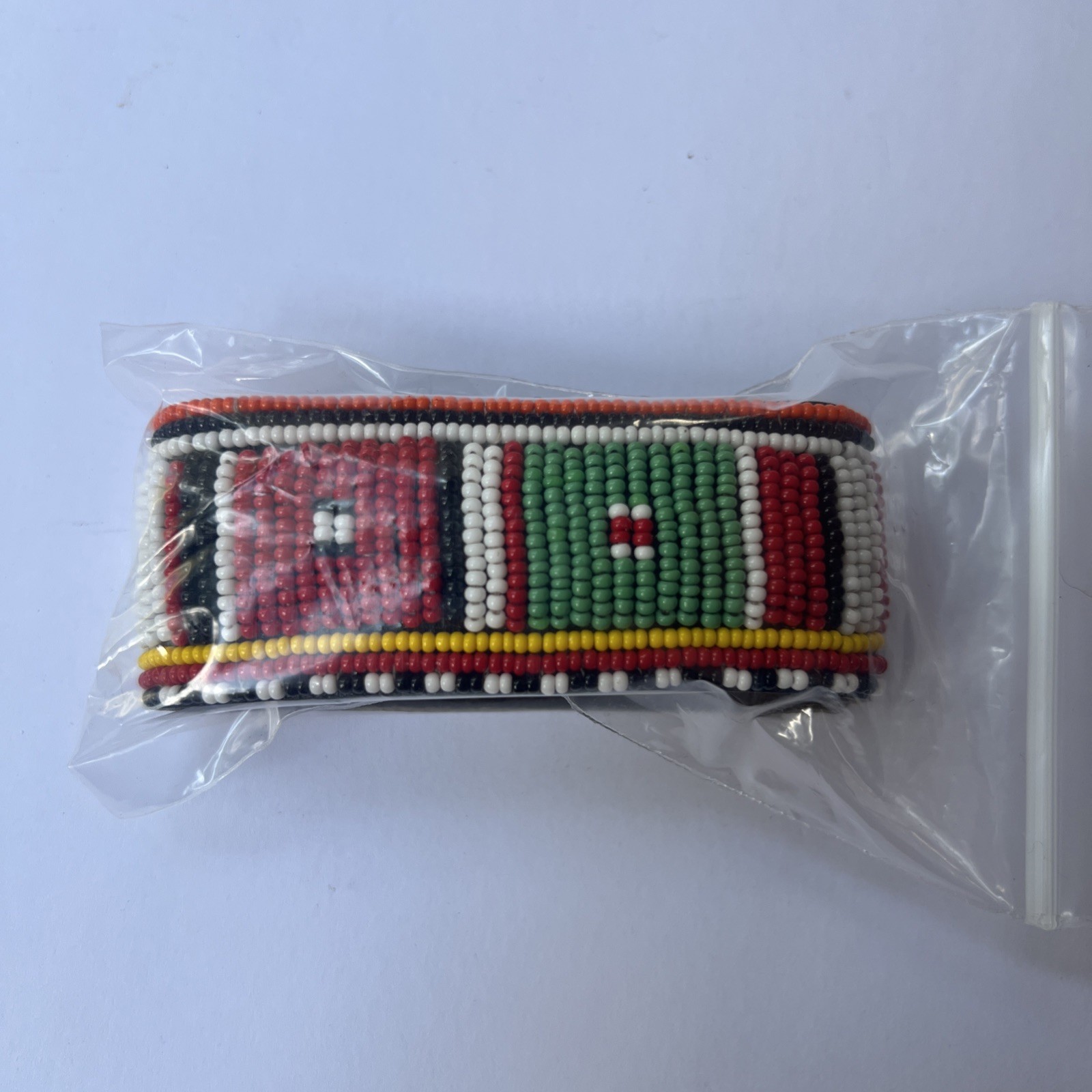 Maasai Seed Bead Leather Bracelet Cuff – Handmade Kenya Africa Snap Close EUC