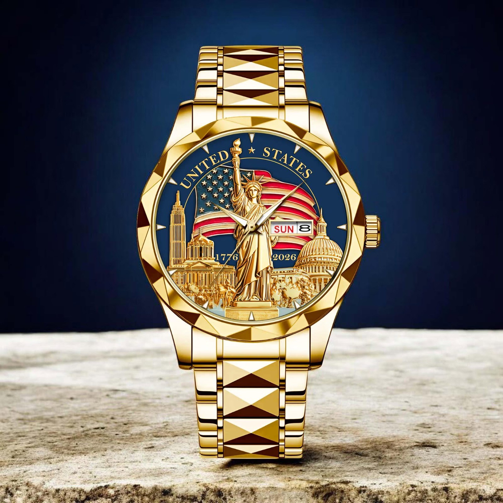 2026 USA 250th Anniversary Gold Watch Statue of Liberty American Flag Men’s Gift