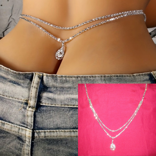 Rhinestone Belly Chain Crystal Pear Teardrop Pendant Waist Glam Belt SEXY Bling