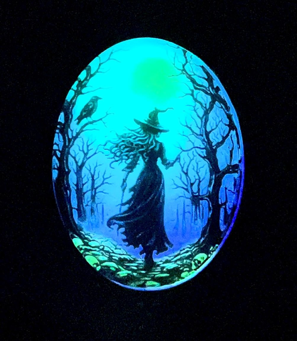 Witch in the Forest Lime Aqua Blue & Purple/Violet Glow in the Dark Necklace