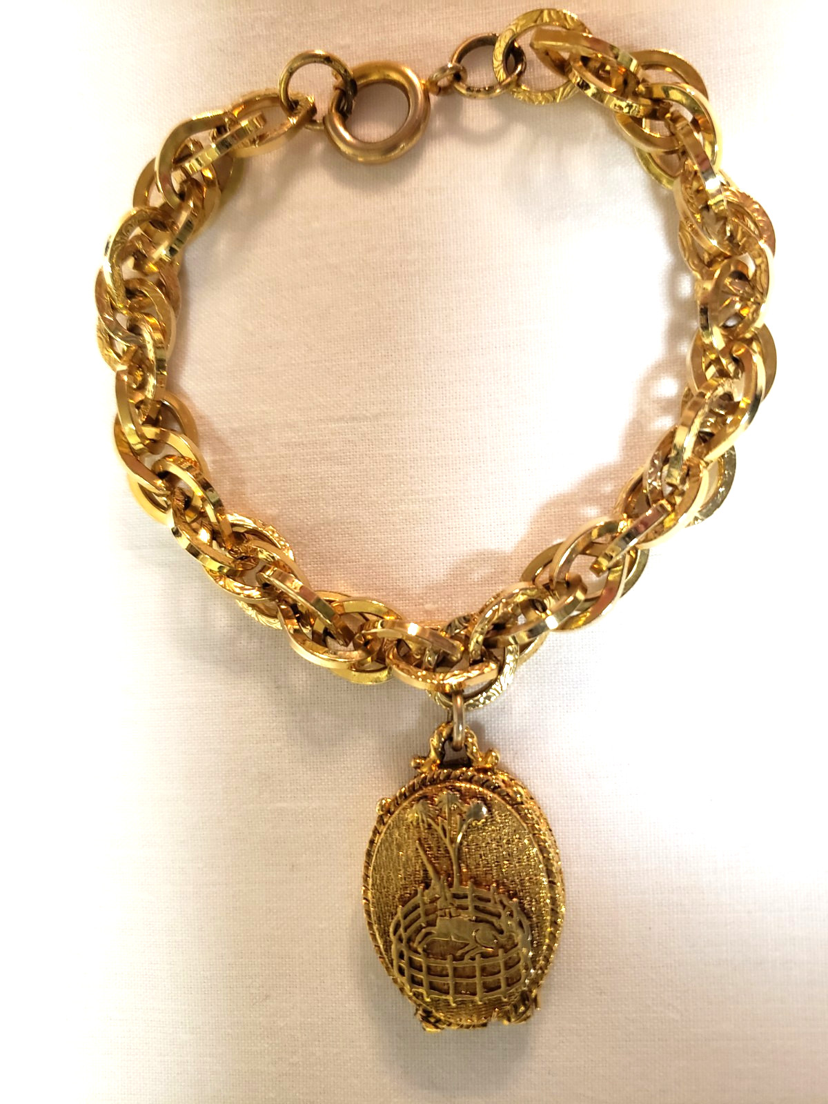 Rare Corday VTG 60s Unicorn In Captivity Solid Perfume Locket Bracelet Gold Tone