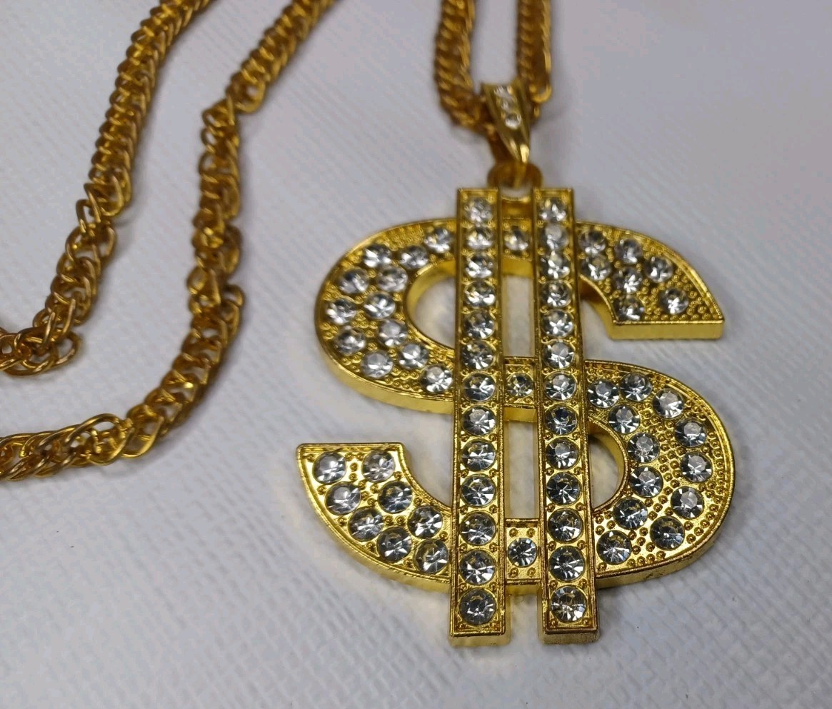 Dollar Sign Bling Metal Necklace Hip Hop Costume Jewelry Accessory