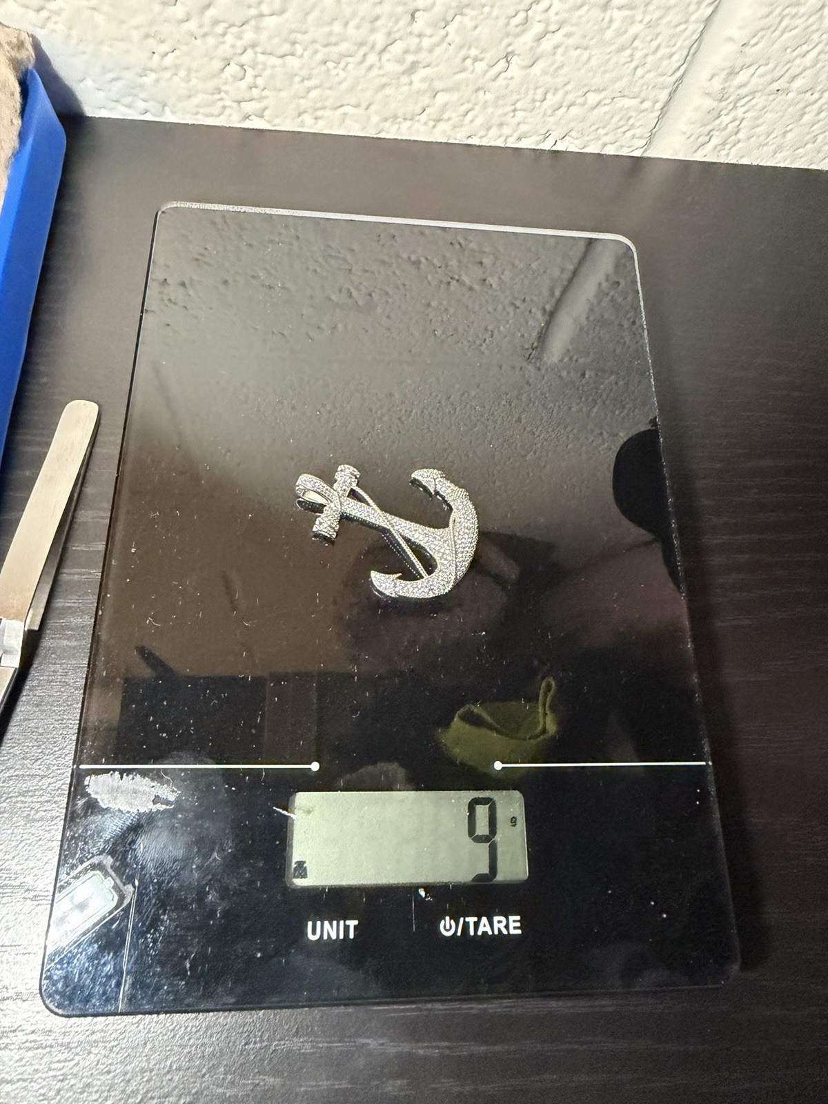 925 Sterling Silver CZ Anchor Pendant | 9g | Read Description