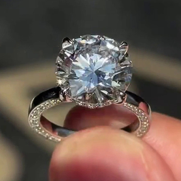 5.25Ctw Round Moissanite Hidden Halo Pave Engagement Ring 14K White Gold Plated