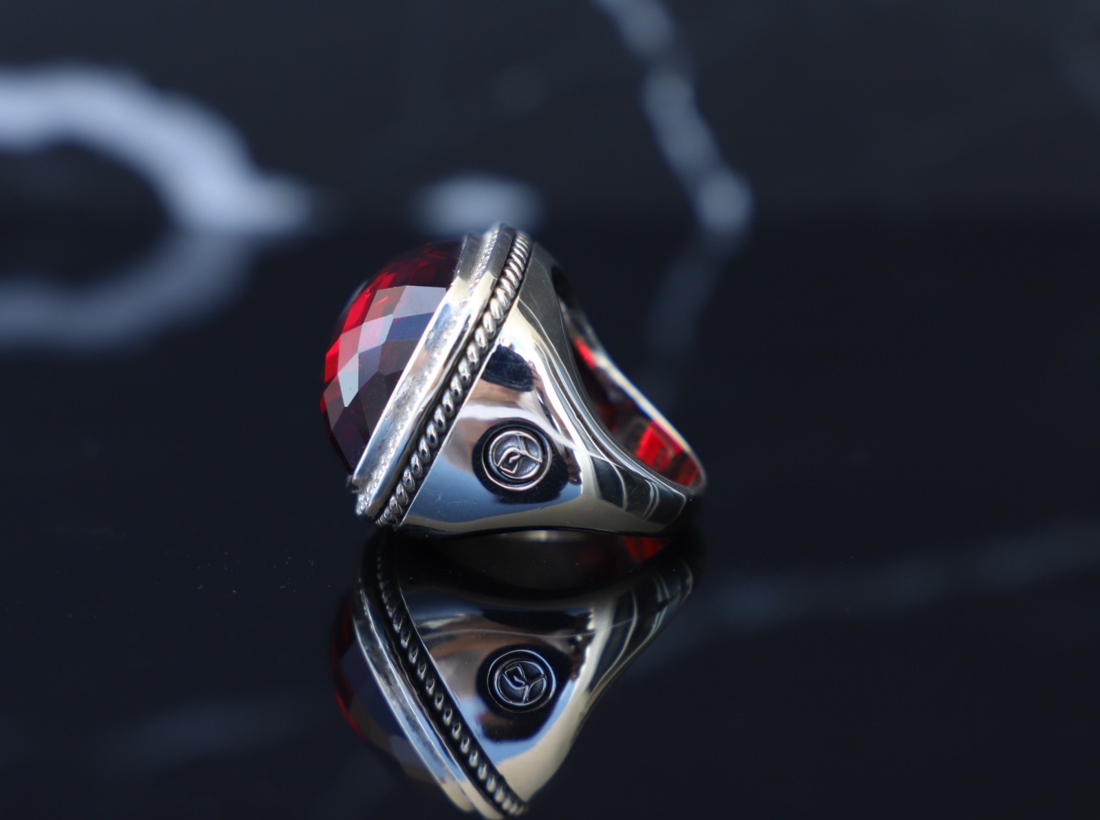 Women’s David Yurman Garnet Sterling Silver 20mm Albion Ring size 8