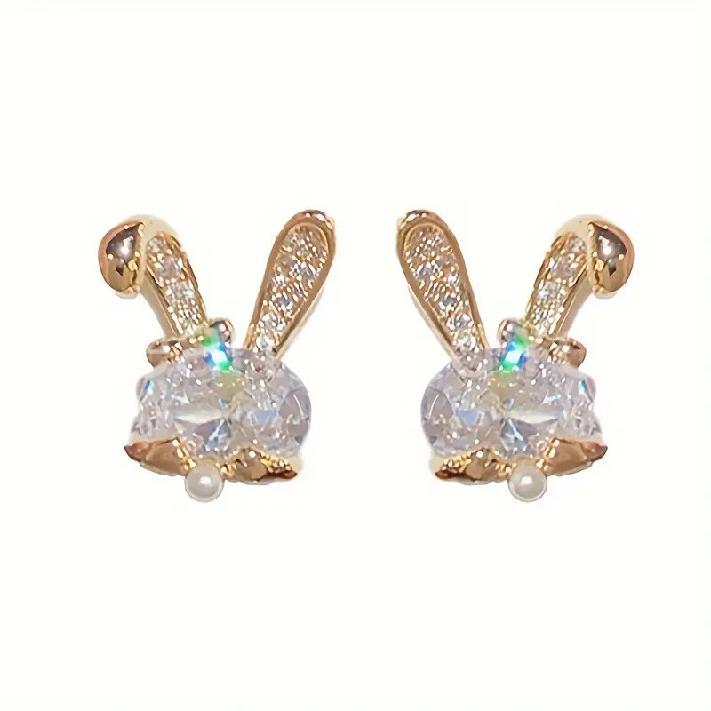 2ct Oval Cut Moissanite Rabbit Bunny Stud Party Earrings 14K White Gold Plated