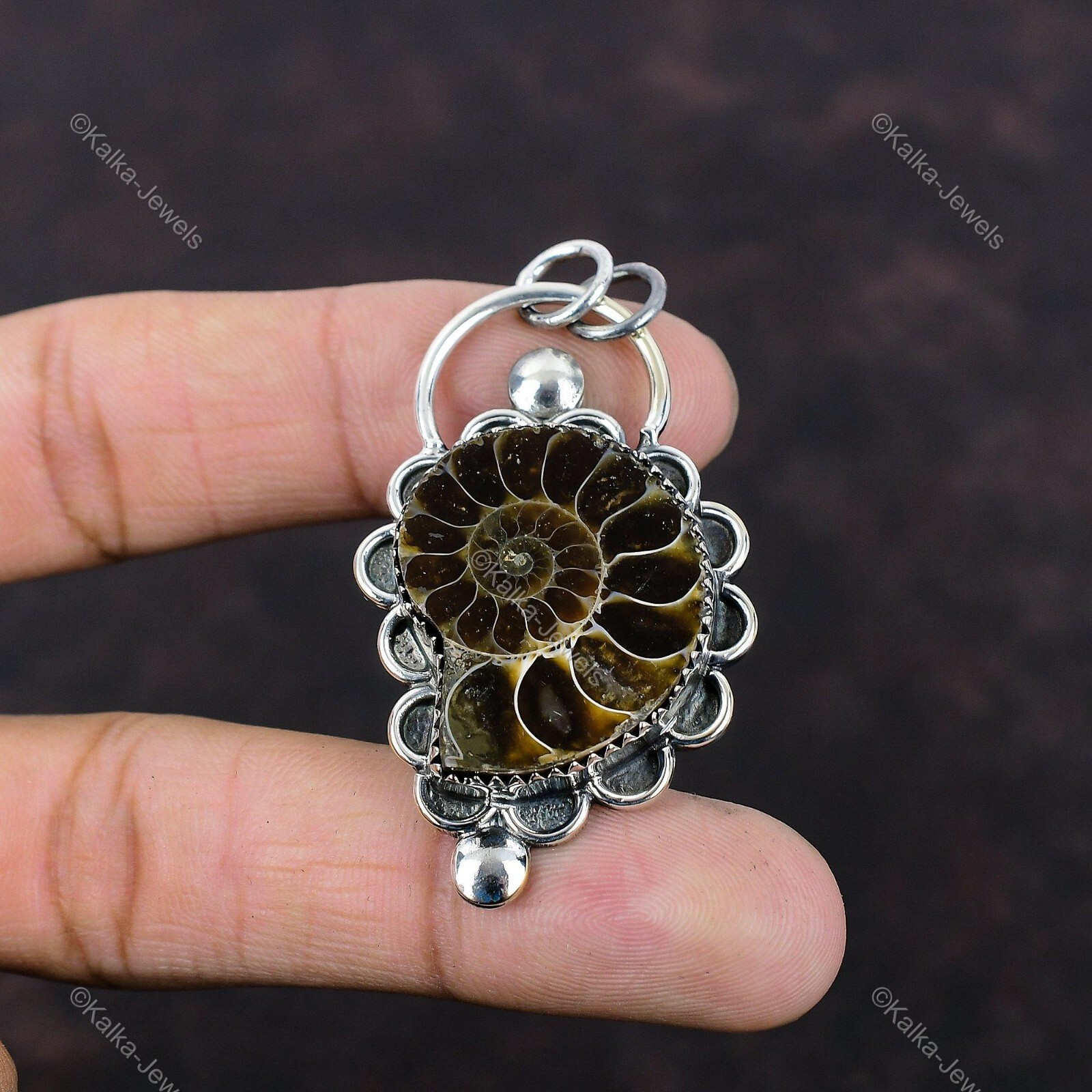 Anniversary Gift For Her Natural Ammonite Fossil Gemstone Pendant 925 Silver