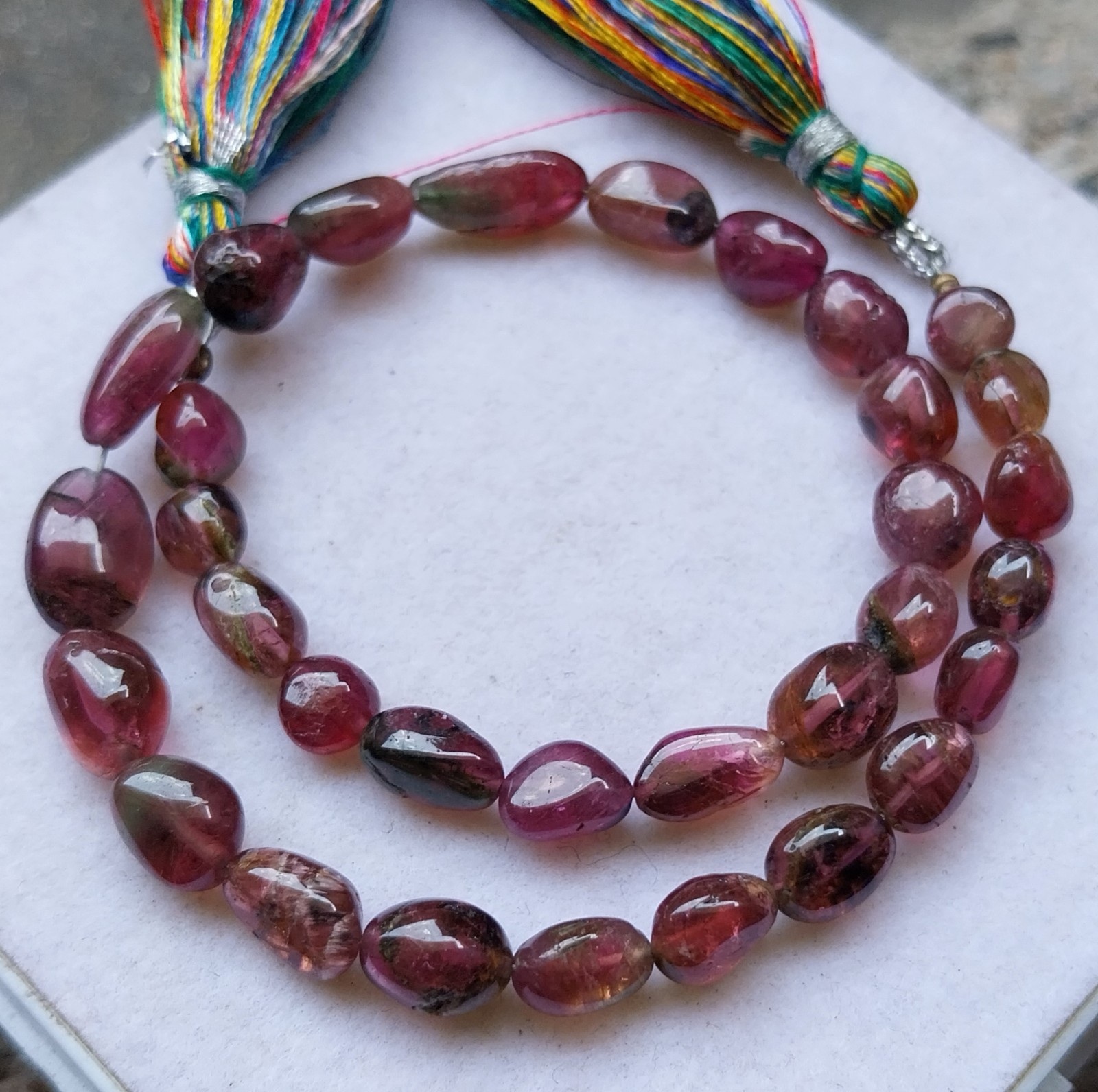 60 Ct 5.5×6 to 5×12 MM Natural Multi Bi Color Tourmaline Tumble 10 Inch Beads