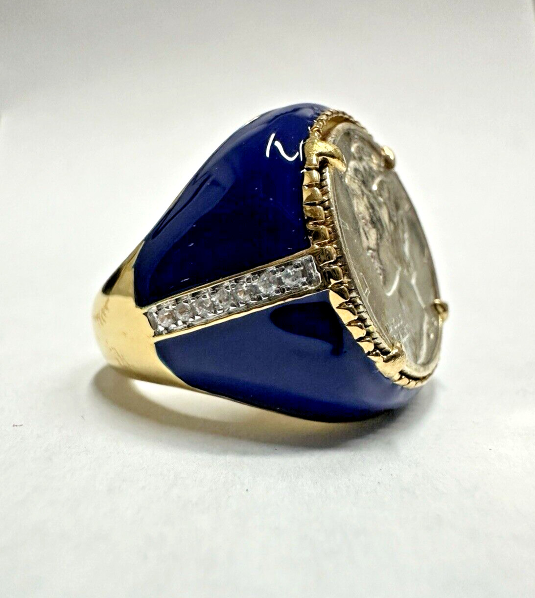 US Mercury Dime Coin Gold-Plated Sterling Silver Signet Ring Size 6, Mens Womens