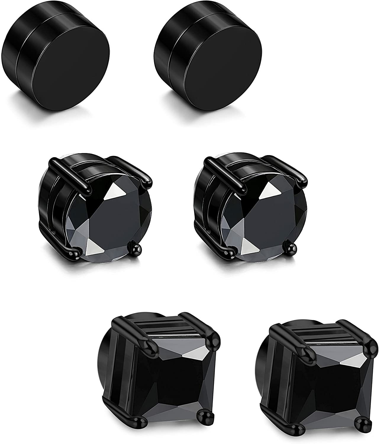 3-6 Pair Men Women Stainless Steel CZ Magnetic Stud Earring Non Piercing Clip on