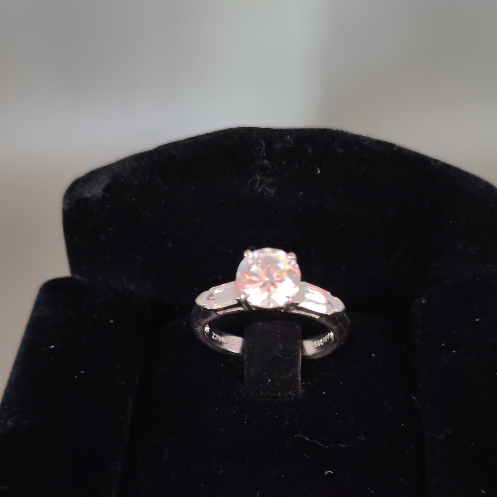 Signed Sterling Round CZ Square Engagement Ring. Size 7, 4.1 Gram