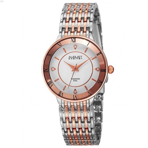 August Steiner Women’s AS8178TTR Silver and Rose Gold Quartz Watch F1233
