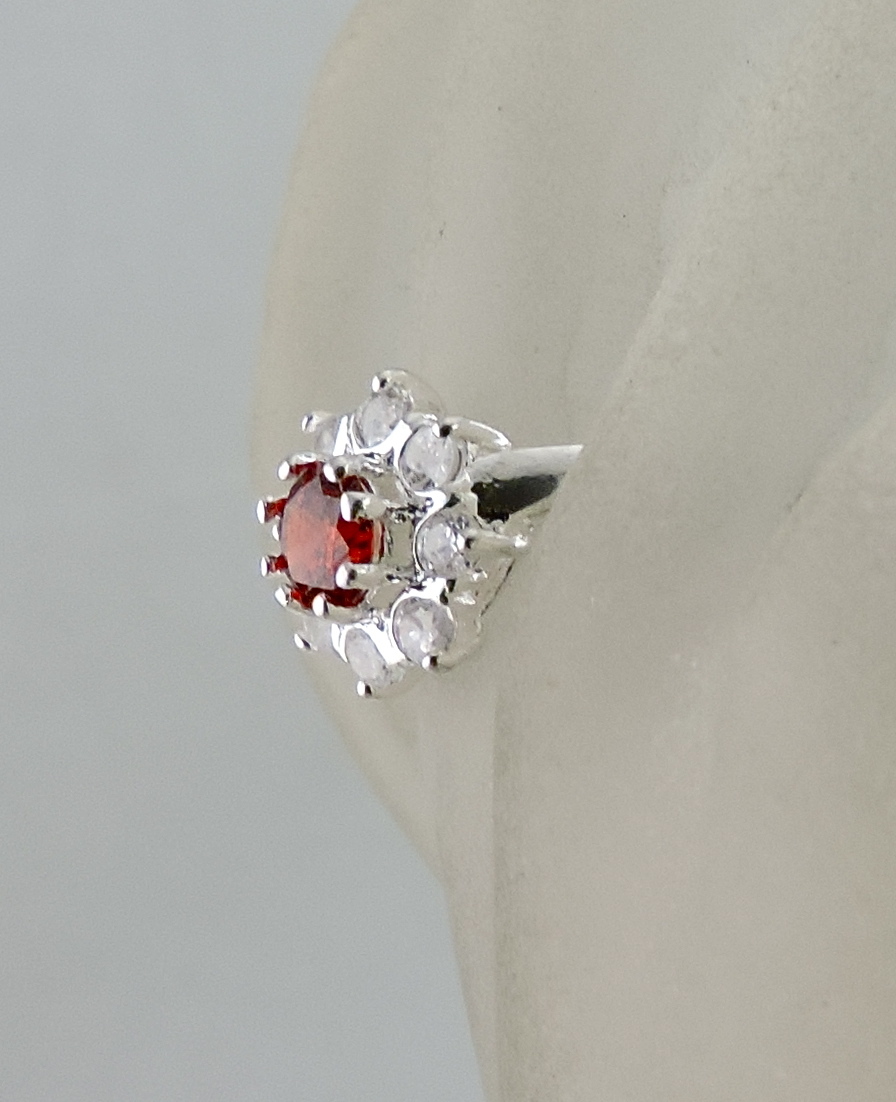 VINTAGE STERLING SILVER WHITE TOPAZ,BLOOD ORANGE RHINESTONE SOLITAIRE RING SZ 7