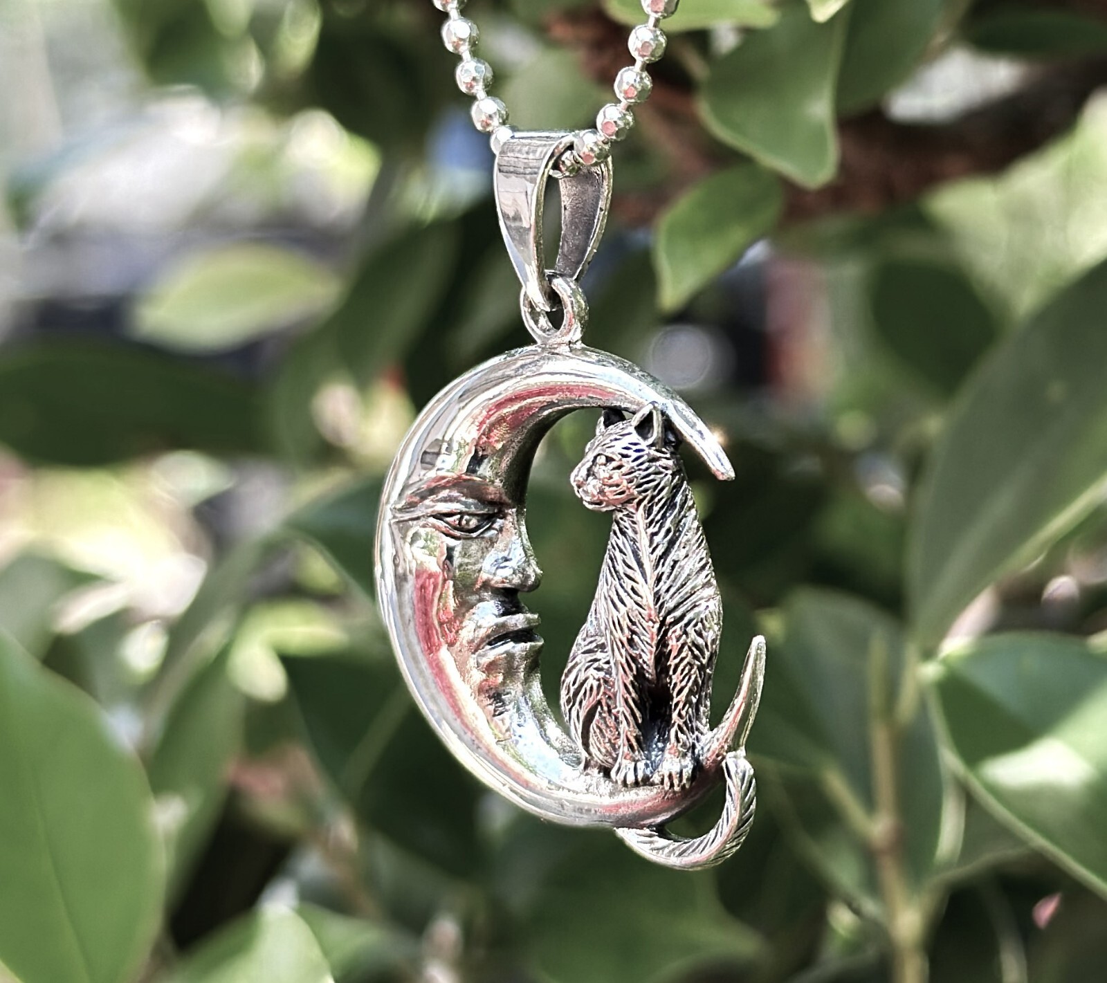 Cat & Crescent Moon Pendant STERLING SILVER 925 Magic Cat Magical Creature Witch