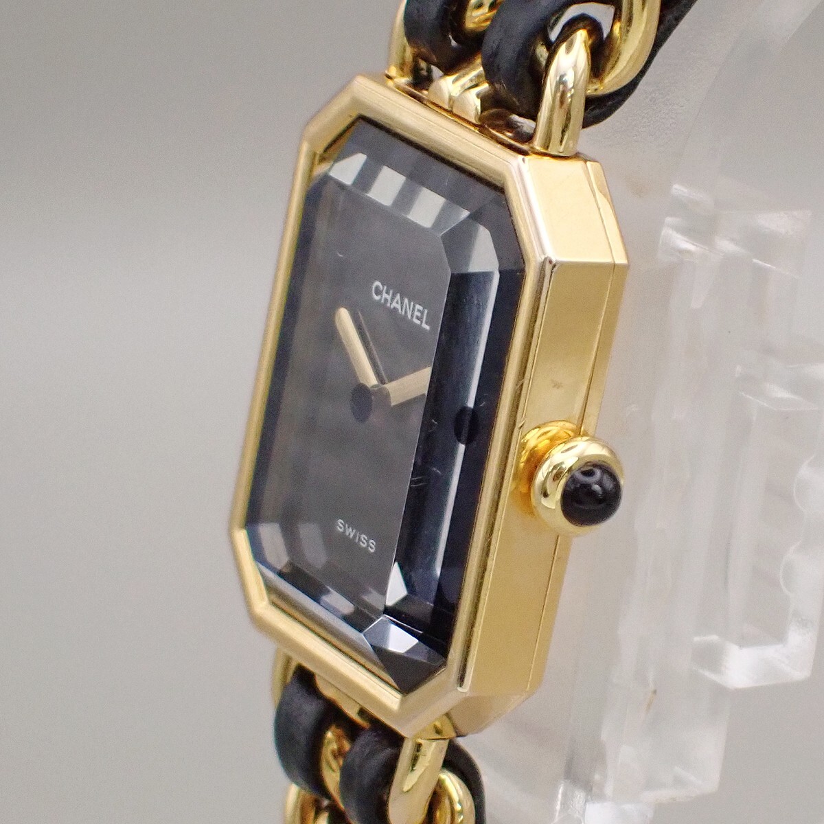 CHANEL Logo Premiere Watch H0001 # L Quartz Gold Plated Leather GHW 690RK949